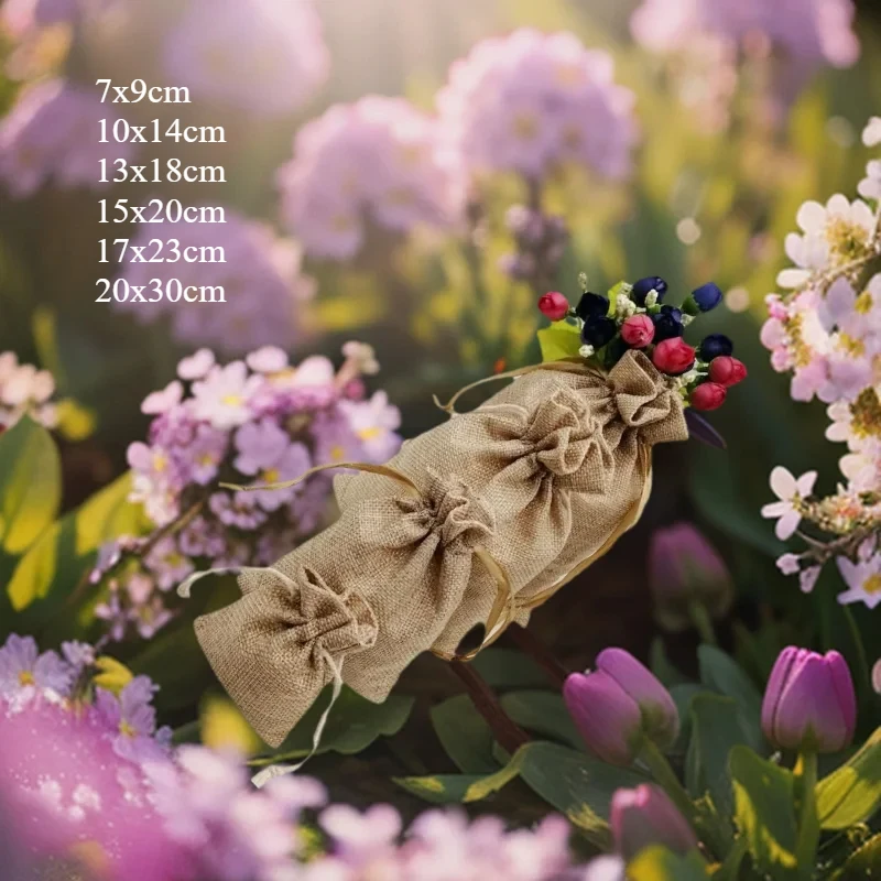 45pcs Reusable Mini Jute Bags Bulk Cotton Ribbon Drawstring Packaging Sachet Storage Gift Pouches Wedding Party Favors Displays