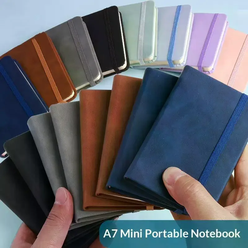 100 Sheets Mini Notebook PU Leather Cover Pocket Journal With Elastic Band Portable Notepad For Office School Daily Record