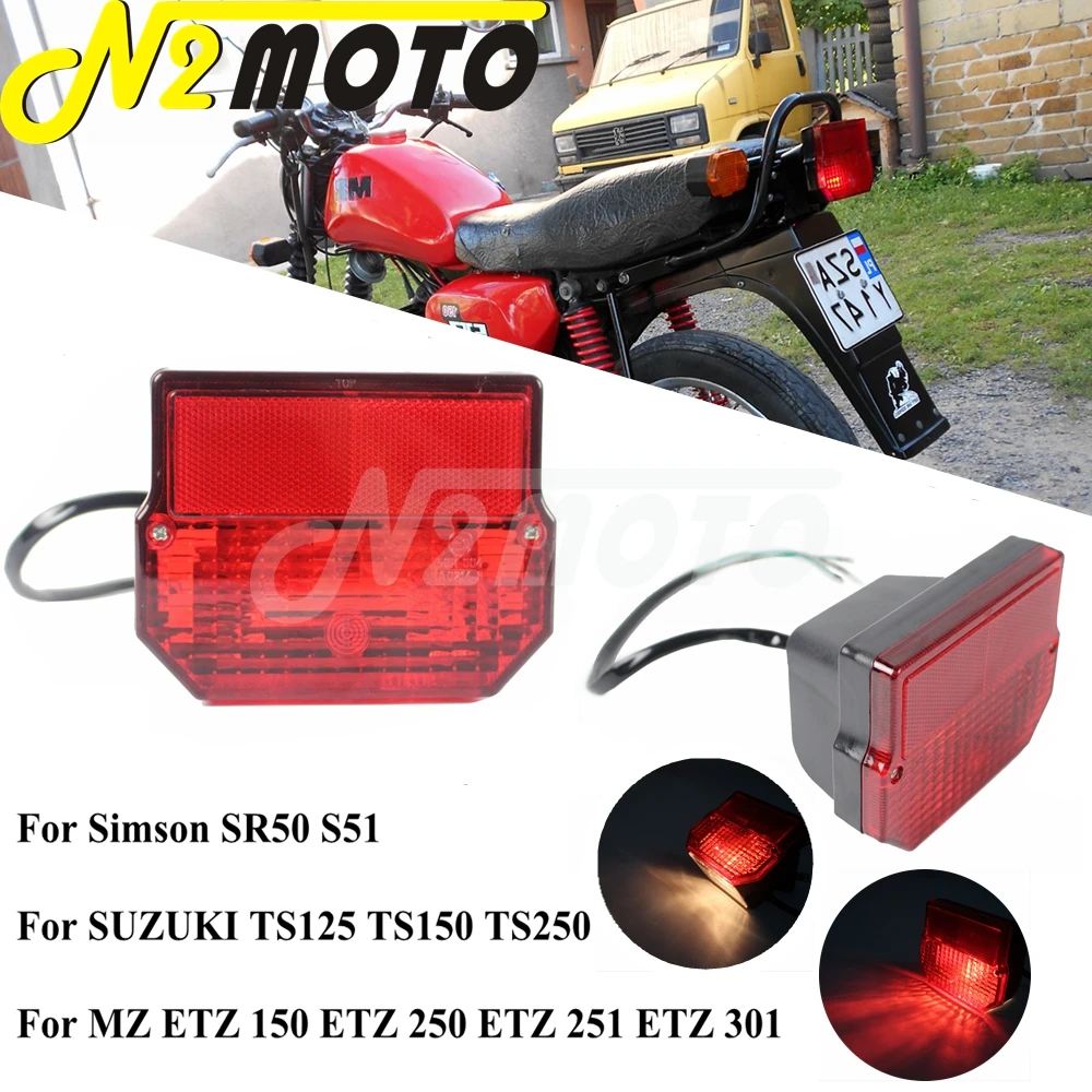 Motorcycle Rear Red Taillight Integrated Reflector License Plate Light For MZ ETZ SUZUKI TS 125 150 250 251 301 Simson SR50 S51