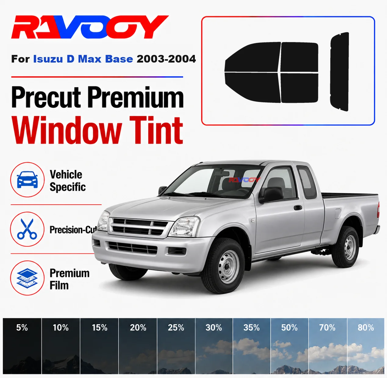 Premium Precut Window Tint Kit Front Rear Windows Rear Windshield For Isuzu D Max Base 2003-2004 Complete Set Nano Ceramic Film