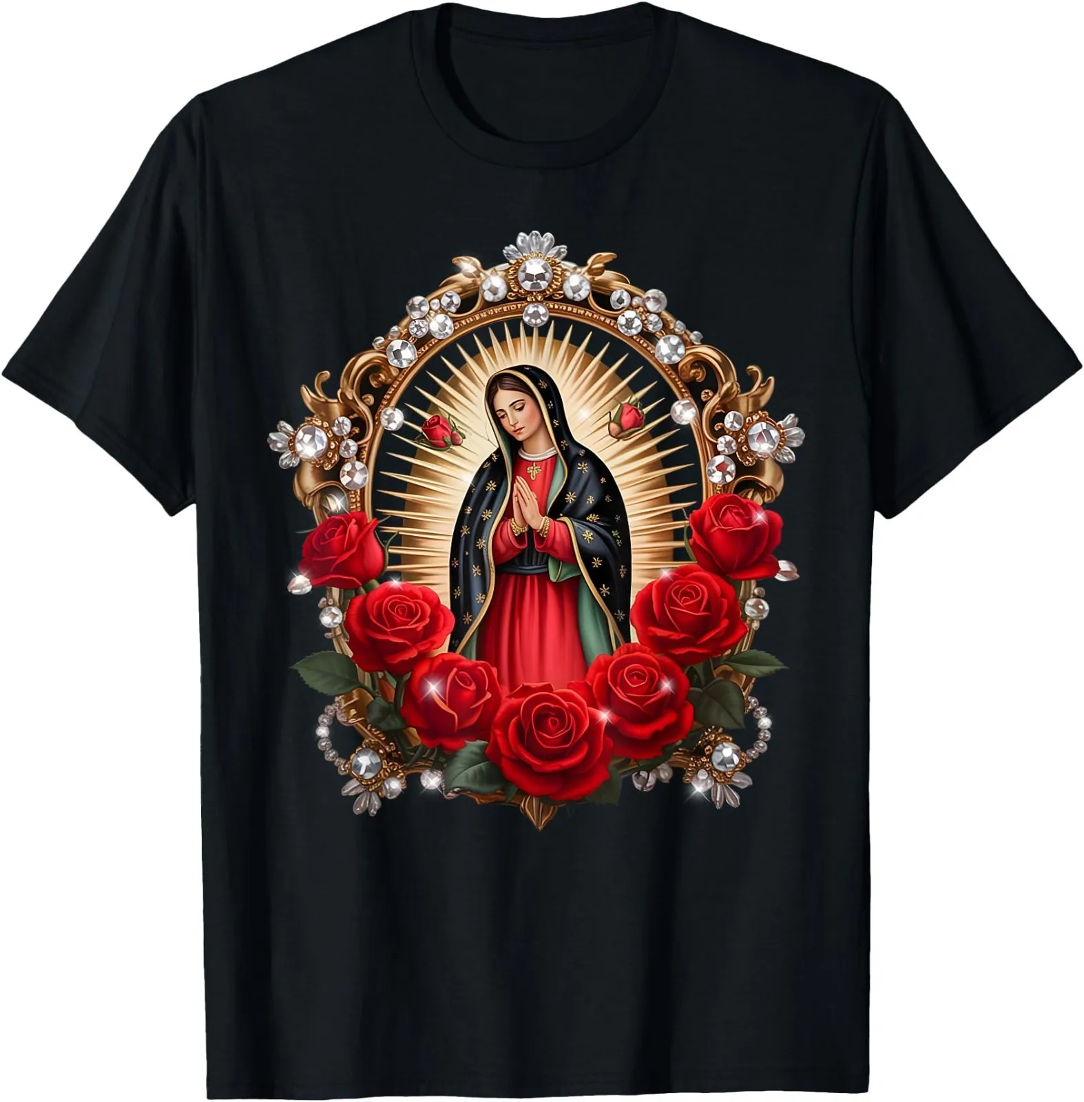 Our Lady Guadalupe Saint Virgin Mary in Roses Flow Women Men T-Shirt