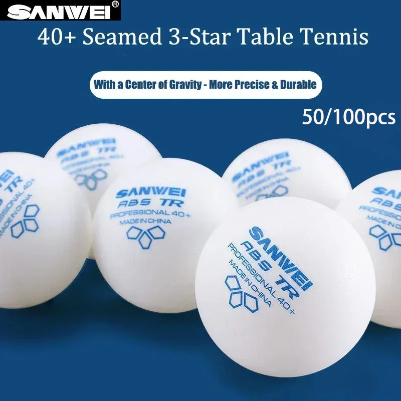SANWEI TR 3 Star Table Tennis Balls ABS New Material with Seamed 40+ Durable Professional Ping Pong Balls for Training 50/100pcs