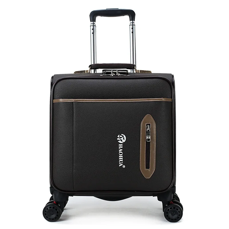 Business Pu Leather Boarding Case 18 "pull Rod Case Universal Wheel Travel Case Small Combination Box Men's Leather Case