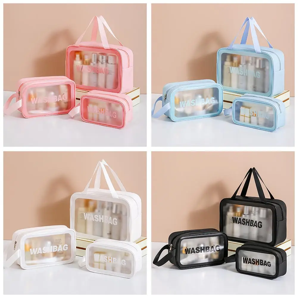 

HOT Large capacity transparent dry wet separation double-layer wash bag frosted PU travel portable handheld bath storage bag