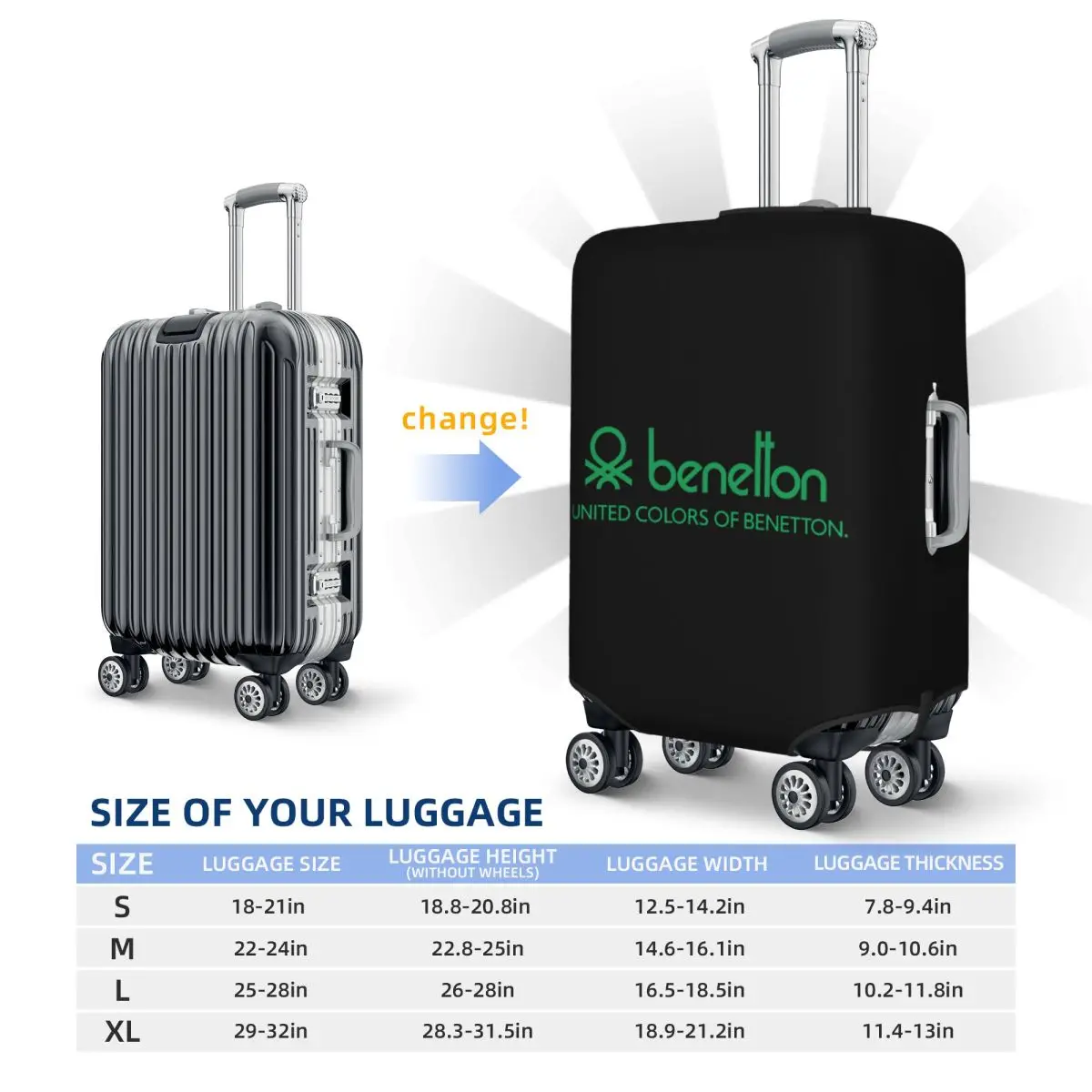 United Colors Of Benetton Suitcase Cover Protection Elastic Travel Luggage Protector Covers for 18-32 Inch view 4