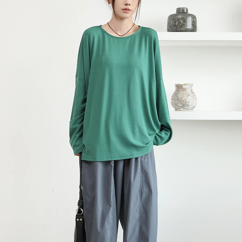 Lockeres Oulder Long Sve Round Ne Color T-Shirt Damen Oberbekleidung Base Irt Top Japanisches SLE Gestricktes Polyester