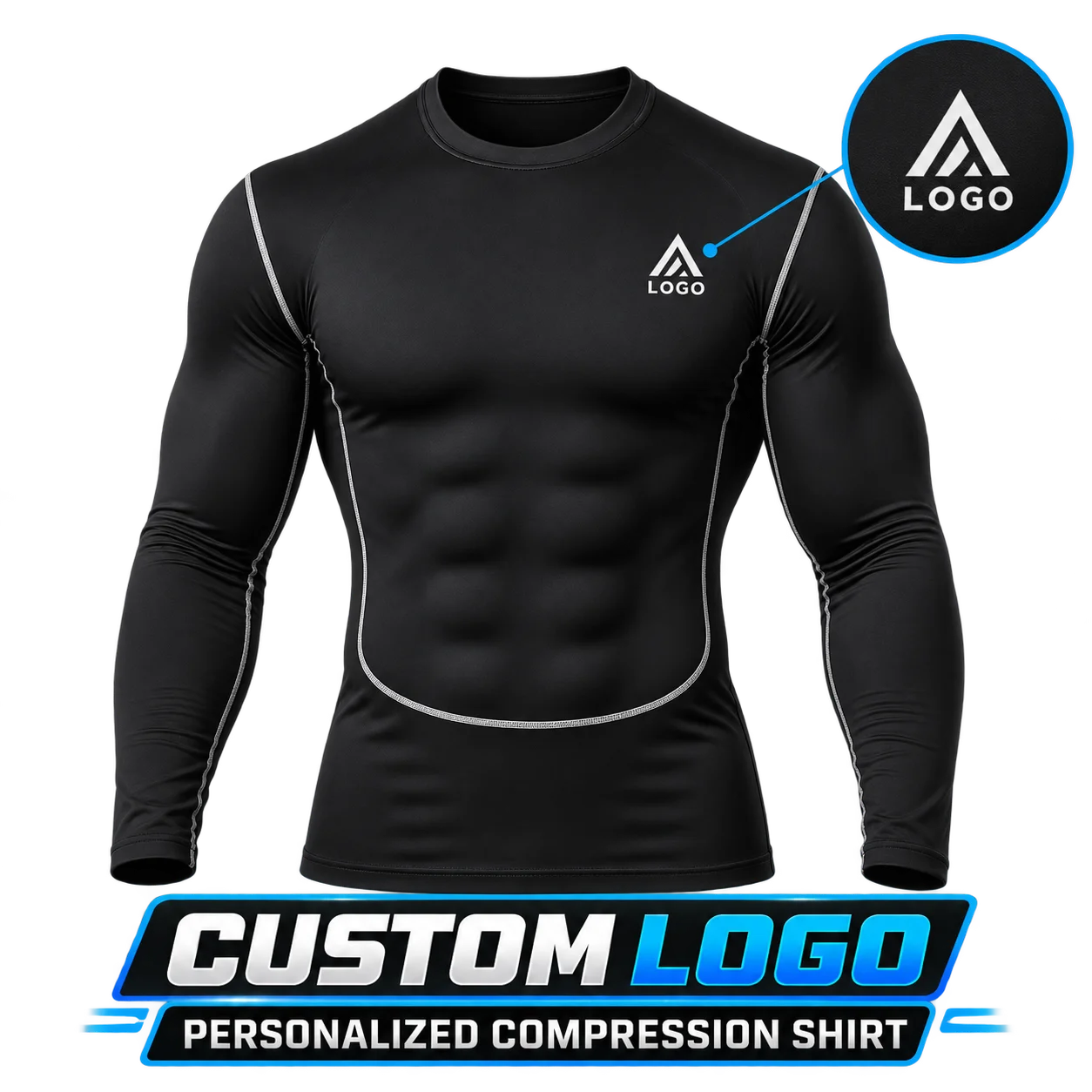 Custom Logo Men's Long Sleeve Compression Shirt Running Gym Cycling Base Layer Stretch Athletic Wear for Team Sports Training