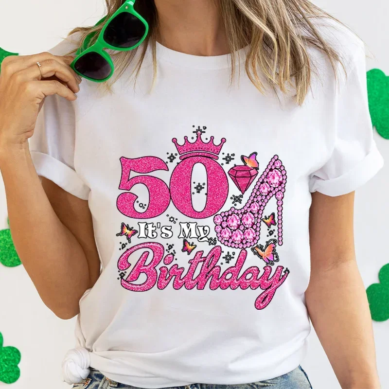 50 é meu aniversário impressão camiseta feminina confortável macio topos criatividade moda feminina roupas 50th aniversário senhoras tshirts