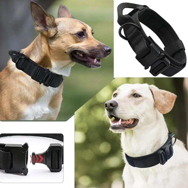 Adjustable Tactical Dogs Collar Traction Rope Military Pets Collars German Shepherd Training Medium Large Dog Pet Accessories_voghion.com