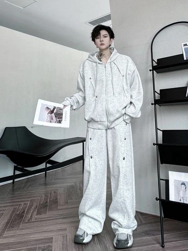 

Loose Men's Sportswear Set with Hood Sweatirt And Wide Leg Jaet Casual Long Pants Autumn Season Faion