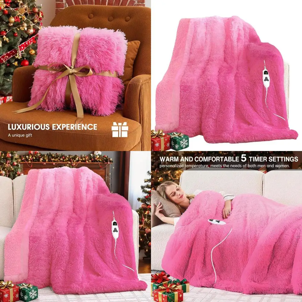 

Электрическое одеяло из искусственного меха с 10 нагревами и 5 настройками времени — мягкий шерп, быстрый нагрев, 50x60, розово-красный
