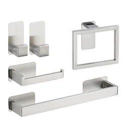 Self-adhesive Silver Bathroom Hardware Accessories Set Stainless Steel Toilet Paper Holder Towel Bar Hook Bathroom Accessories