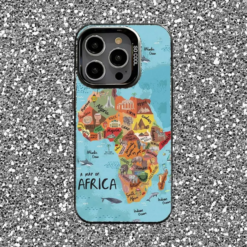 حافظة هاتف Geogra لخريطة أفريقيا لهواتف iPhone 16,15,14,13,12,11,Pro,XS,Max,Plus,Mini,SE غطاء مقاوم للصدمات من الحلوى السوداء غير اللامعة #2