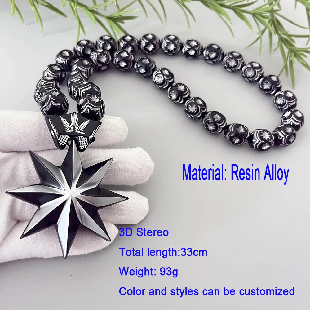GS70 Octagonal Star Resin Paintings Black Silvery Decoration Exquisite Bead Decorate 3D Three-Dimensional Two-Color Car Pendants