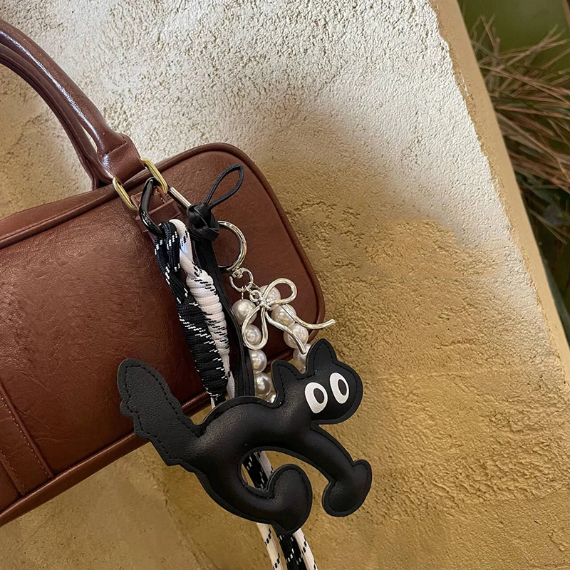 Korean Retro 3D Leather Cat Rope Lanyard Pendant Chain Strap For iPhone Keyring Bag Camera Women Phone Hanging Rope Cord Gift