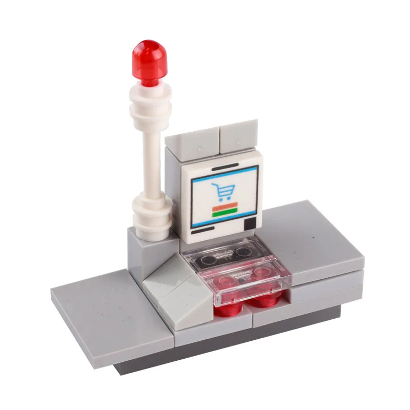 Bloques de construcción modulares de supermercado MOC: pan, carrito de compras, mostrador de caja, ladrillos de juguete para estante de leche