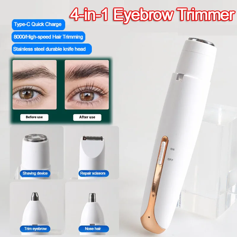 Portable 4-in-1 Women's Electric Hair Removal Device, Multi-functional Electric Hair Removal Set, Includes Four Blades