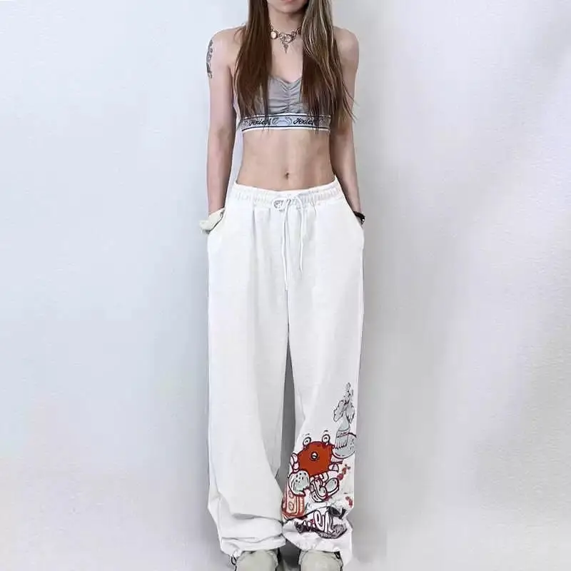 2024 New Women\'s Summer Pure Cotton High Waist Drawstring Casual Versatile Vintage Loose Simplicity Straight Leg Dancing Pants