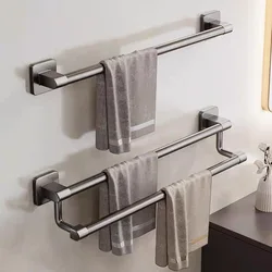 Space Aluminum Towels Rack Stand with No Punch Bathroom Towel Holder Bathroom Supplies Organizer and Accessories Towel Bar Rail