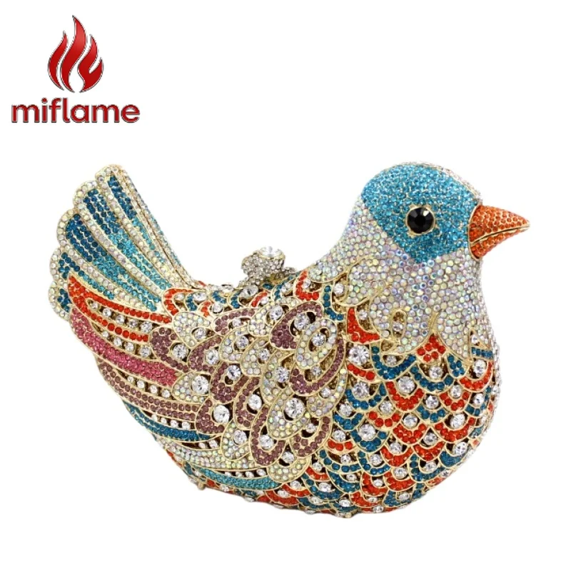 

Sparkling Crystal Rhinestone Evening Clutch Bag with Dove and Bird Motif for Women Banquet Party European Style
