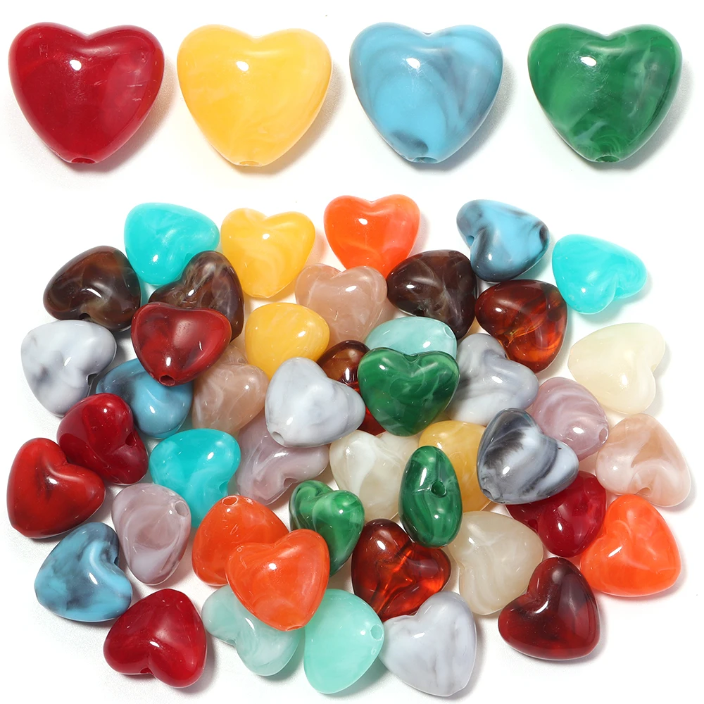10pcs/lot Two-tone Heart Acrylic Beads Straight Hole Imitation Jade Loose Spacer Beads For DIY Jewelry Making Bracelet Necklace