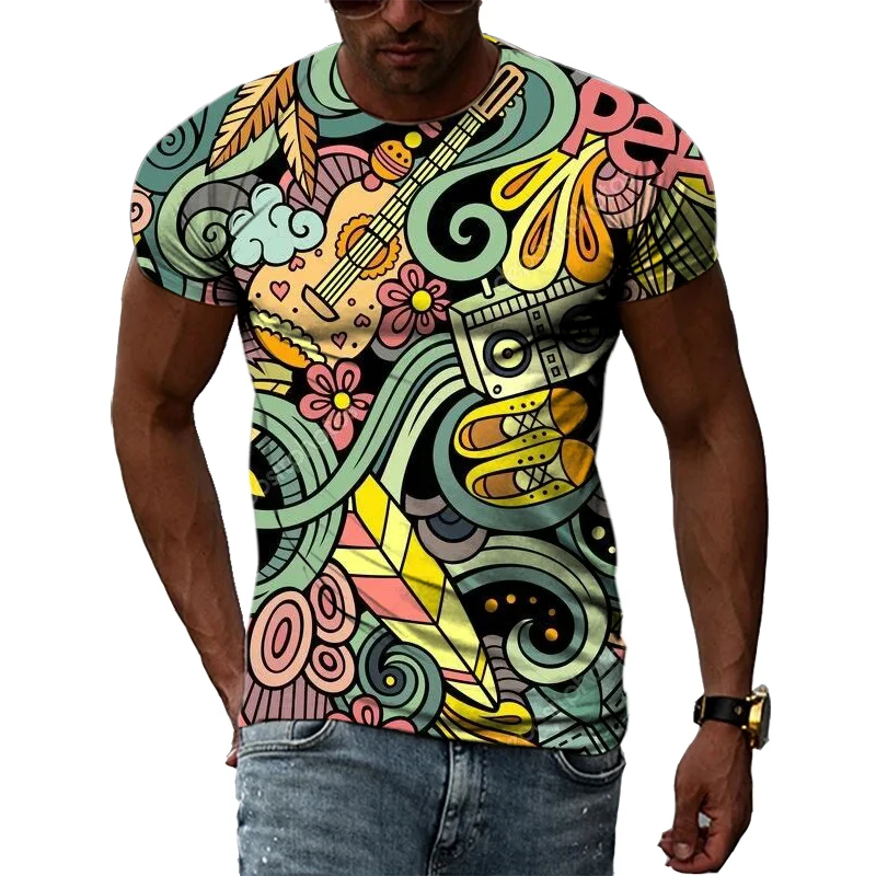 Colorful Cool Abstract Art graphic t shirts Hip Hop Street Style 3D Printed Tees Summer Men Personality Round Neck Short Sleeves