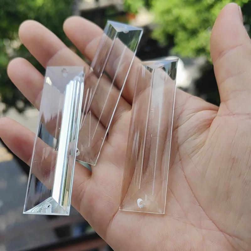 (Free Rings) 10pcs 76*22mm Clear K9 Crystal Rectangular Chandelier Pendants With Two Holes Out Door Christmas Tree  Decoration