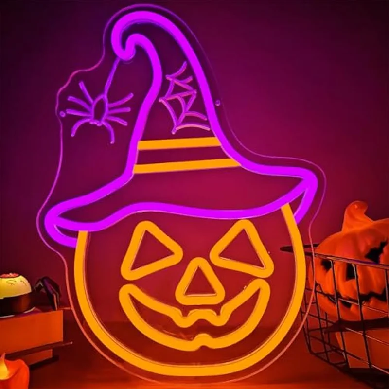 

Halloween Pumpkin Neon Sign Witch Hat Halloween Pumpkin Neon Sign Wall Decor for Halloween Party Window Porch