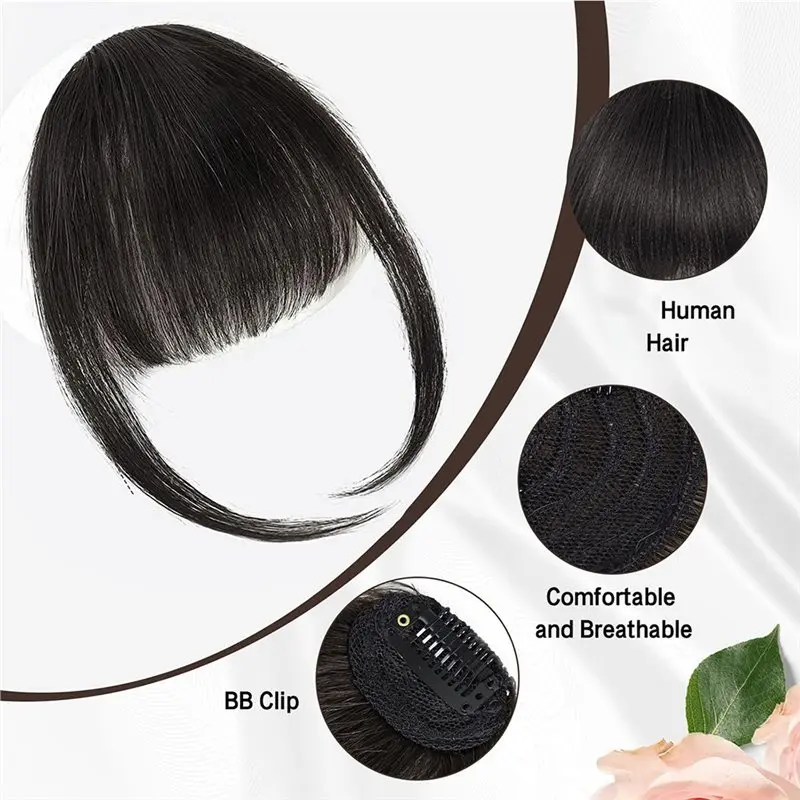2026 New Clip In Curtain Bangs - Real Human Hair Blonde Soft Layered Fake Bangs For Daily Wear Black