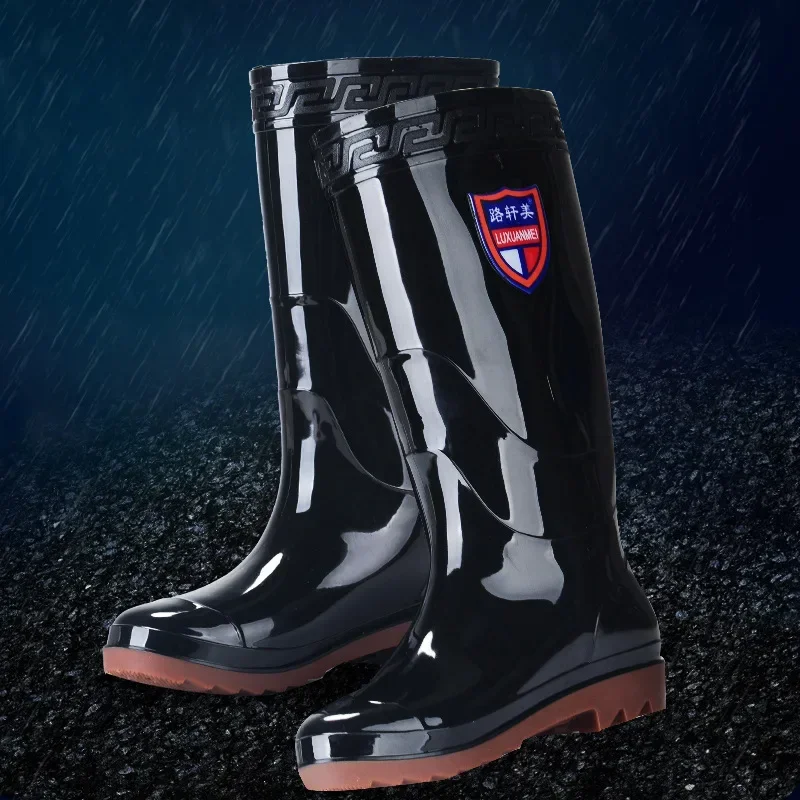 Men\'s Rain Boots Round Toe Wedge Wear-resistant Plastic Water-proof Rain Boots Tendon Bottom Hot Selling Fishing Boots Non-slip