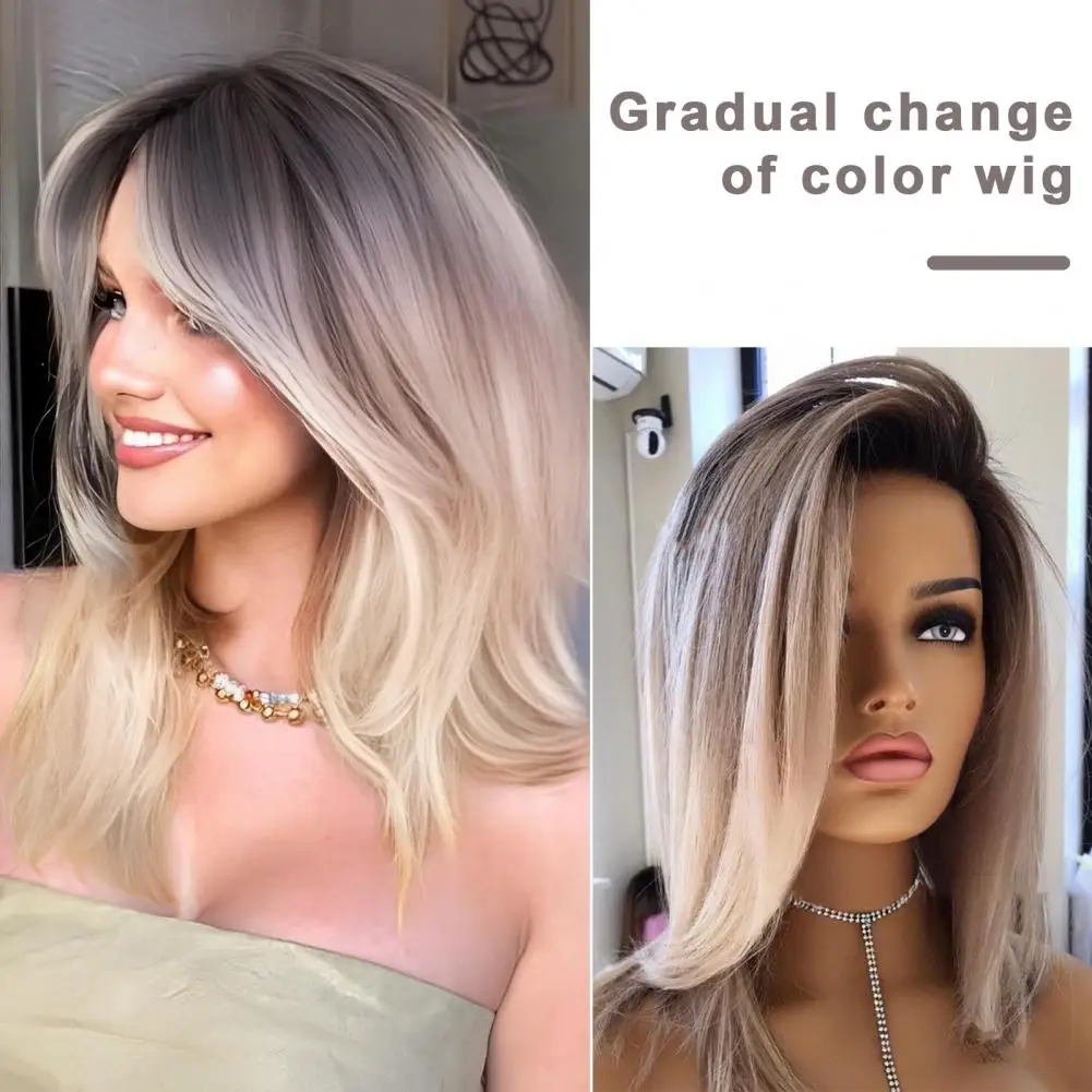 Natural Looking Wig Gradient Color Synthetic Hair Women's Long Straight Wig Shoulder Length Heat Resistant Ladies for Natural