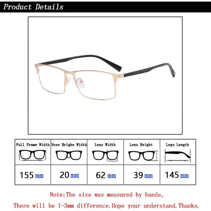 Fat Man Large Rectangle Titanium Alloy Anti Blue Light Reading Glasses Magnifier Business Farsighted Spectacles Home Eyeglasses
