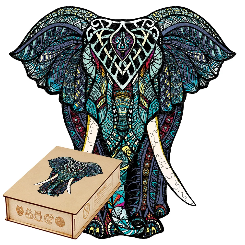 Rompecabezas de Madera con Forma de Elefante para Adultos, Rompecabezas con Forma de Animal Mandala, Rompecabezas de Madera Irregular Colorido, Regalo Decorativo