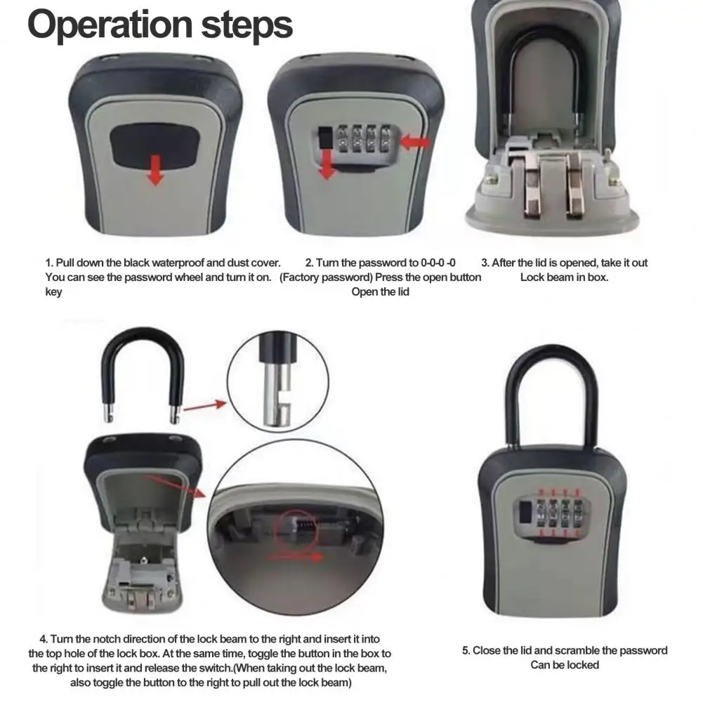 Wall-mounted Key Box Sturdy Portable Key Lock Box with 4-digit Combination Wall-mounted Security Lockbox for Home Office Garage
