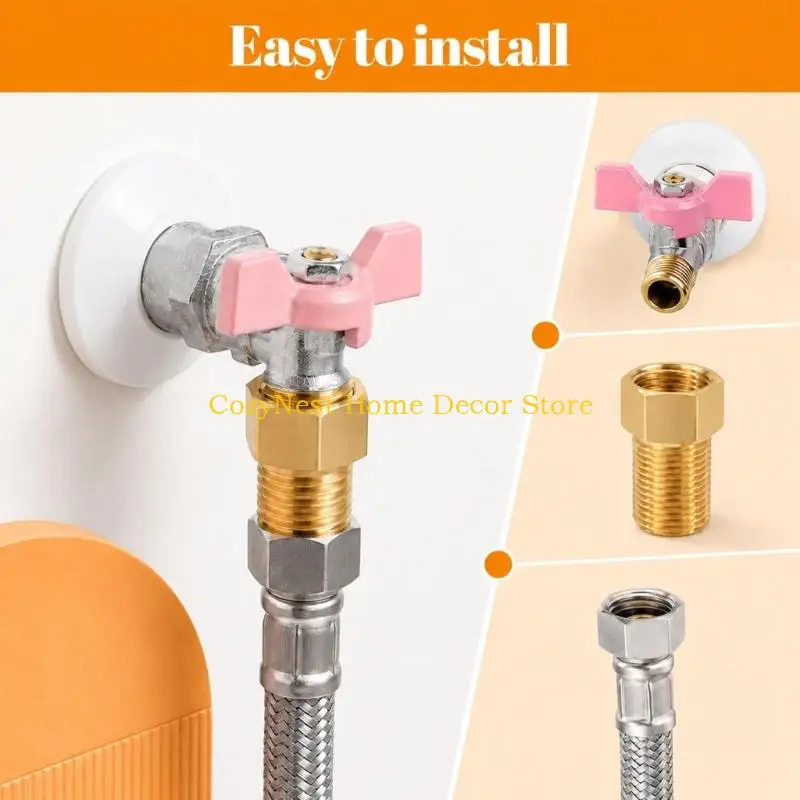 92MF 1/2inch Threaded Plumbing Extension Fittings in Brass, 3 pieces with Flat-Sided Tool Grips and Included Sealing Tape for