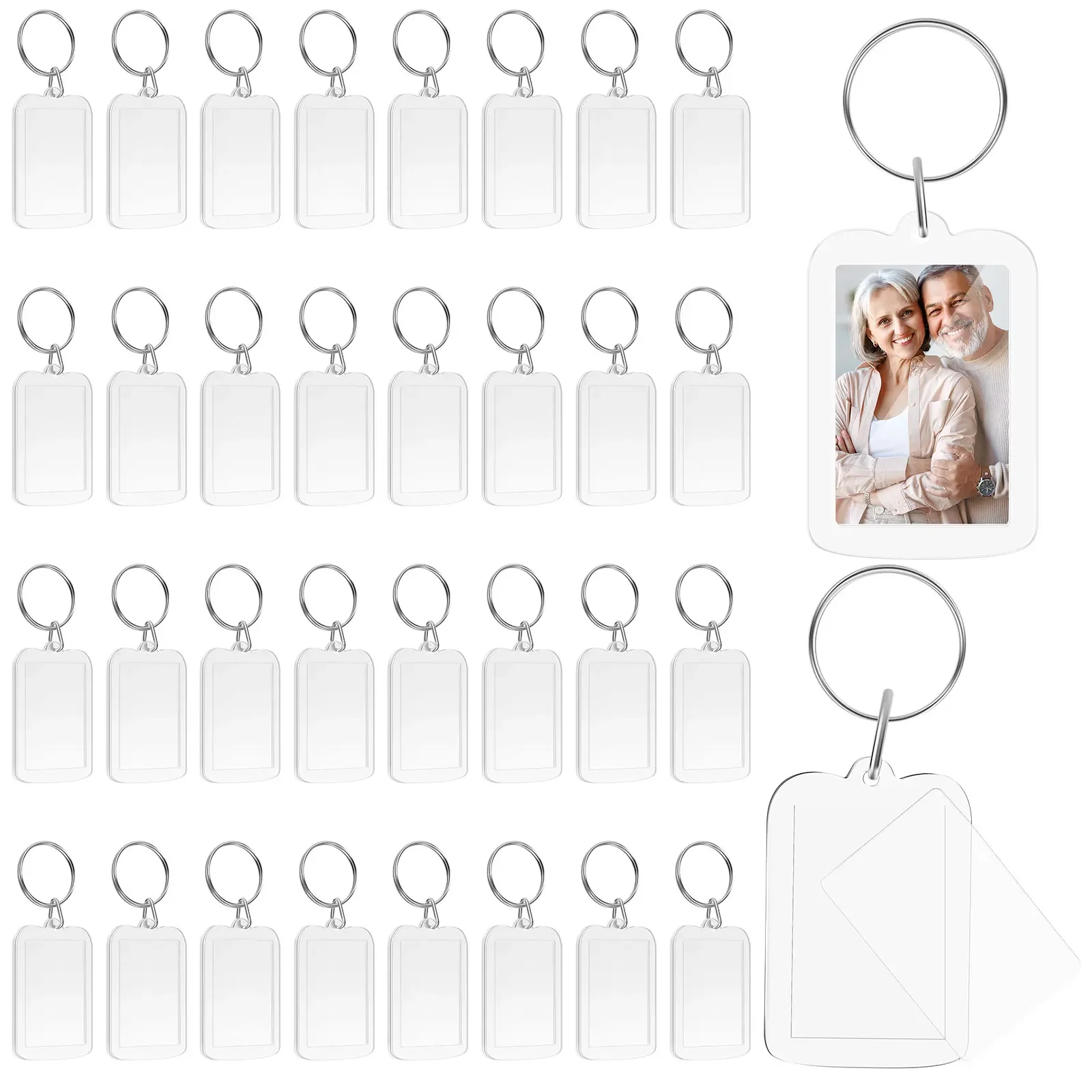 

200Pcs Photo Picture Keychain Portable Photo Insert Keyrings Easy to Use Keychain Picture Holder Clear Acrylic Keyrings Compact