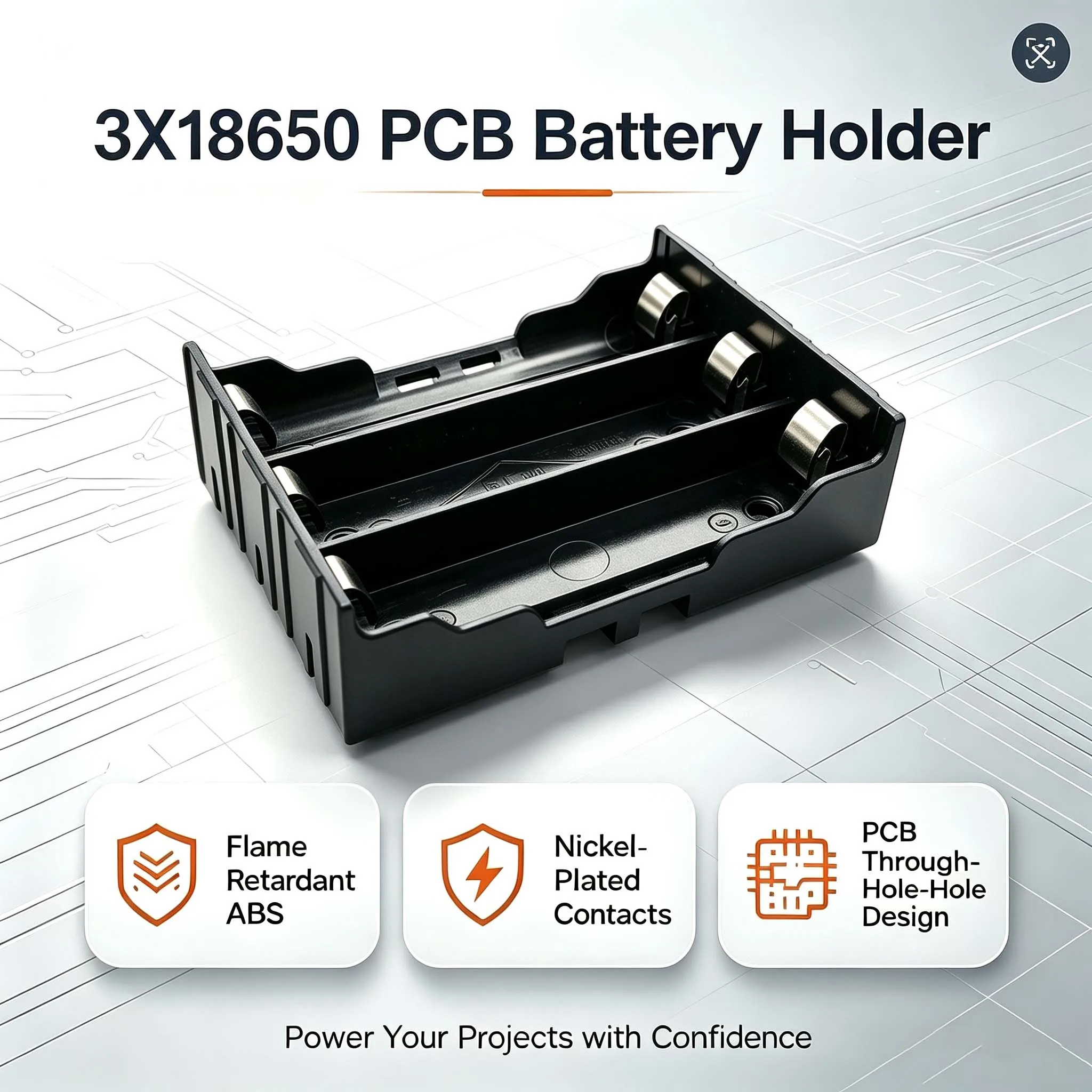 Neue schwarze DIY 3-Zellen-Kunststoff-Batteriebox-Halterung für 18650-Akkus, 3,7V DIY (Batterie nicht enthalten) – Detail 1