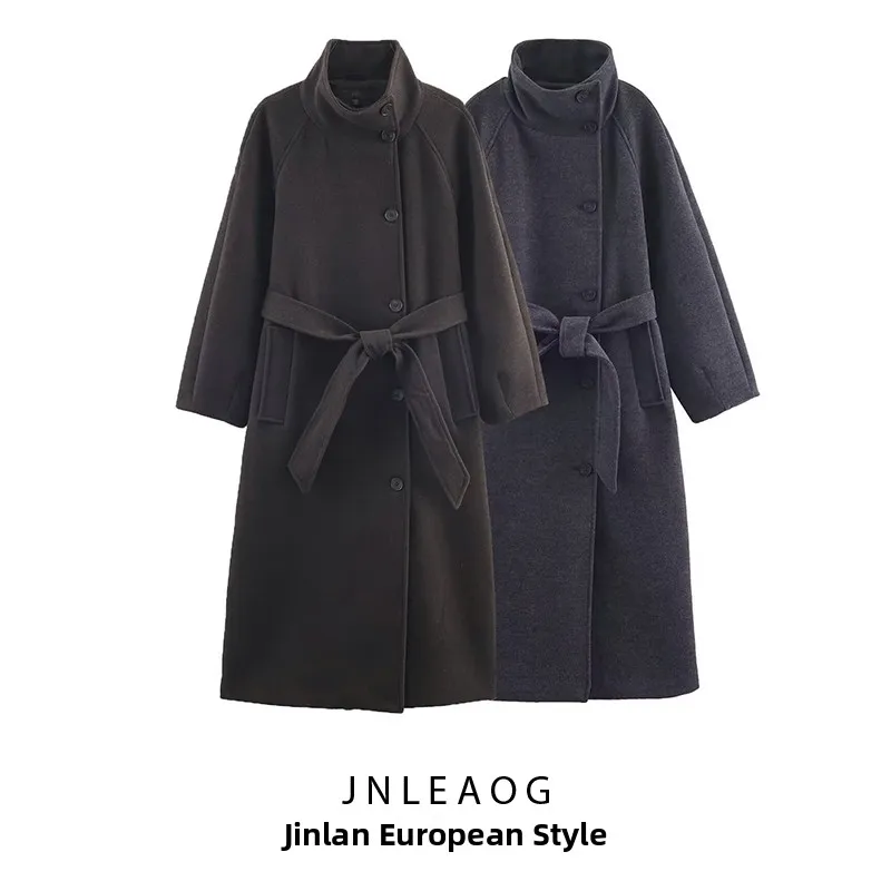 

Faionable Мягкое женское пальто с воротником-стойкой и поясом Jaet, осеннее новое пальто Sle Street Sle Long Sve, верхняя одежда из полиэфирного волокна