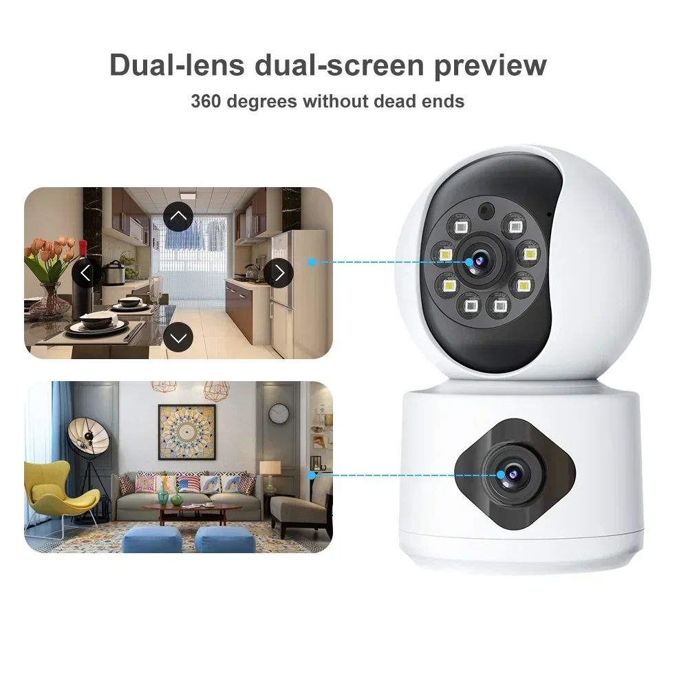 Tuya 4MP 8MP WiFi Camera PTZ Indoor Dual Lens Baby Monitor Color Night Vision Camera Dual Screen Auto Tracking Video Security