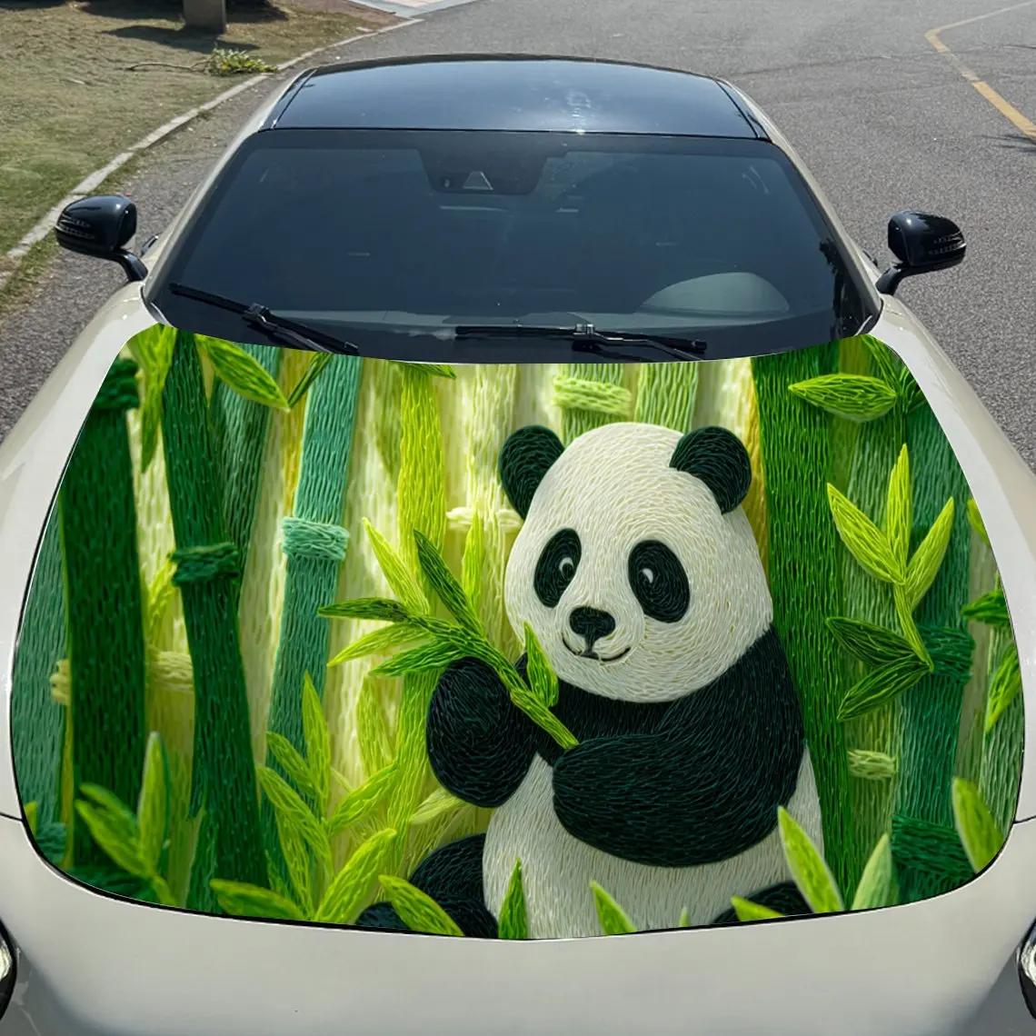 الباندا الفنية في إعداد الخيزران PVC غطاء محرك السيارة يلتف الفينيل، ذاتية اللصق مقاوم للماء غطاء السيارة ملصق لاصق لامع ورائع، ديكور السيارة #3