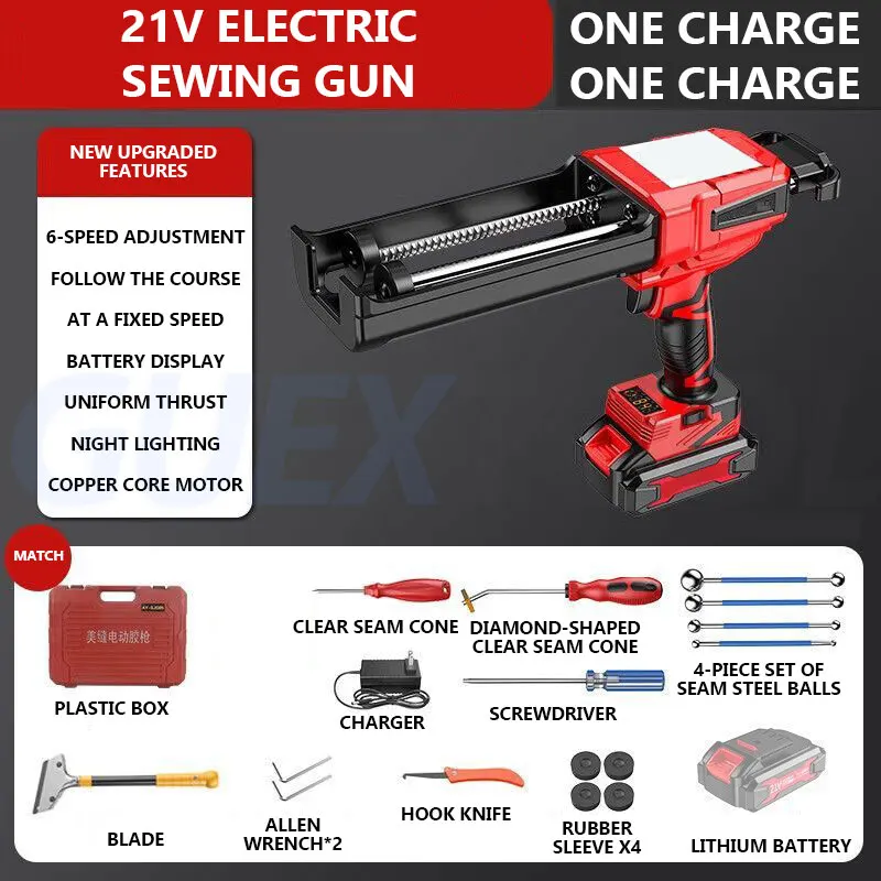 

Electric Caulking Gun 6 Gear Adjustable Speed Cordless Electric Silicone Gun Full-automatic Seam Sealant Construction Tool