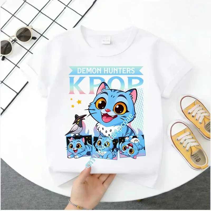 Summer Kids T-shirt KPop Demon Hunters 2025 Movie Crew Neck Cartoon Girls Boys Tee Casual Baby Print Fashion Casual Girl Clothes