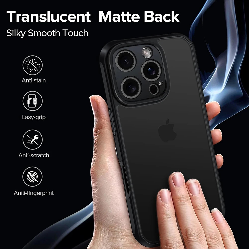 Military Grade Heavy Shockproof Case For iPhone 16 15 14 13 12 11 Pro Max Plus Transparent Black Matte Hybrid Hard PC Cover Soft - náhled 5