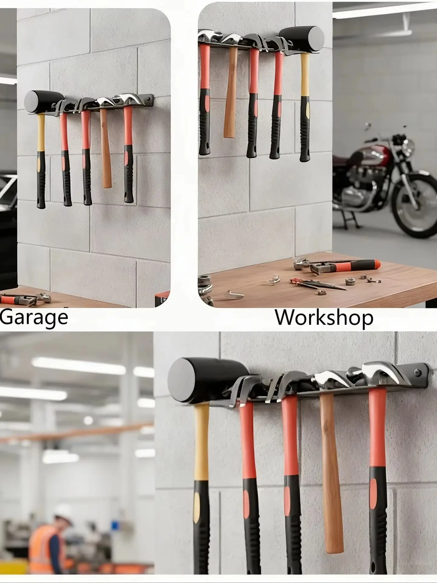 Robuust aan de muur gemonteerd hamerrek, robuuste metalen gereedschapshouder, gereedschapshaken met hoge gewichtscapaciteit voor garage, werkplaats - afbeelding 2