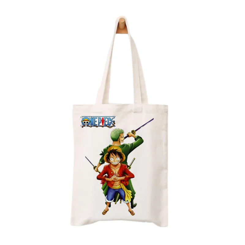 One Piece Canvas Handbag Luffy Cartoon Graphic Print Large Capacity Fashion Shoulder Bags Portable Eco Shopping Bag Tote Bag view 4