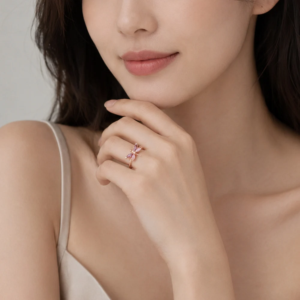 Ring Libelle Roségold, europäischer Stil, feiner Schmuck für Frauen, neues trendiges Geschenk aus 925er Sterlingsilber – Detail 1