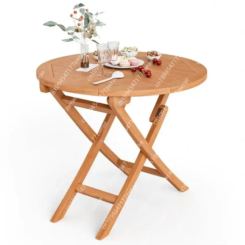31.5 Inch Round Coffee Table Durable Indonesia Teak Wood Folding Patio Outdoor Table 80cm