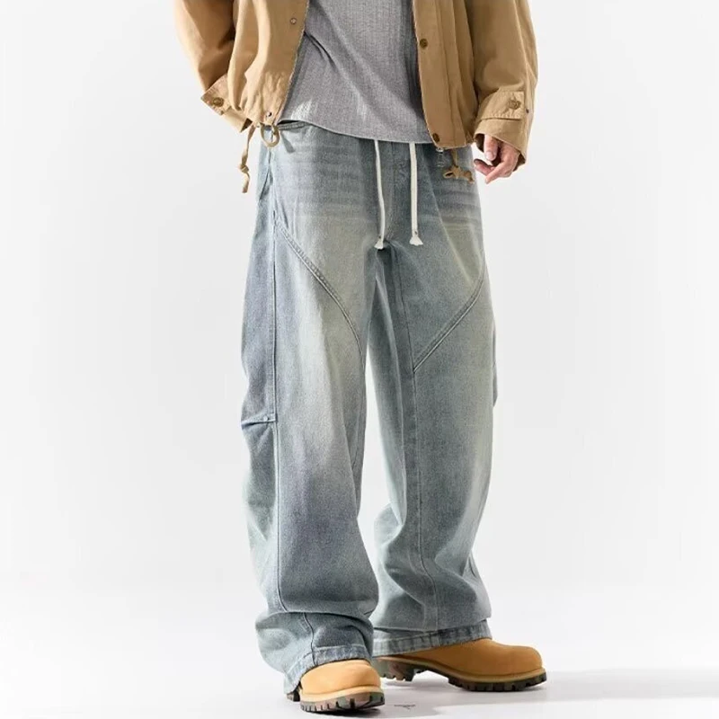 Vintage Men Straight Leg American Style Denim Pants Male Fashion Versatile Baggy Wide Leg Bootcut Jeans Hot Sale Trousers