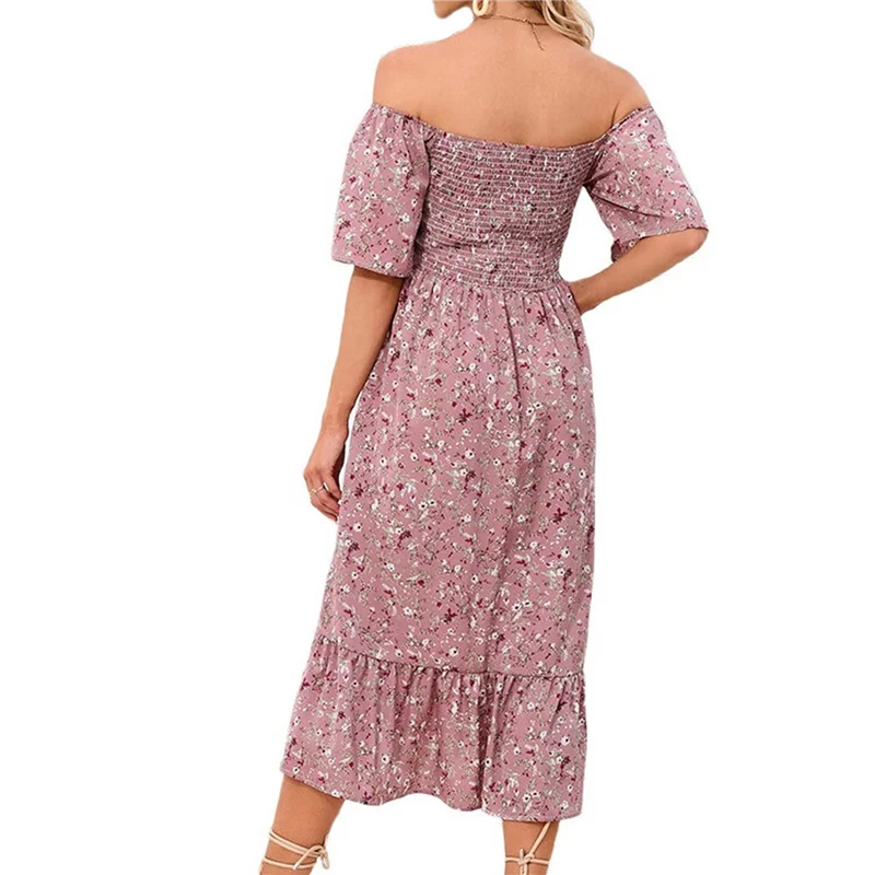 ABRT-Women's Chiffon Floral Dresses Casual Summer Boho Flutter Sleeve Flowy Western Dress MY112
