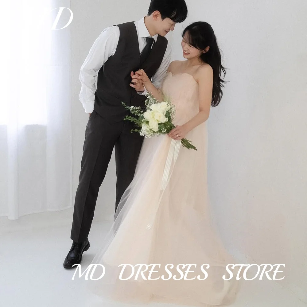 

MD Fairy Beig A-line Wedding Dress Sleeveless Bolero Pleat Tulle Korea Photoshoot Floor-Length Bridal Gown Customized 2025 웨딩드레스